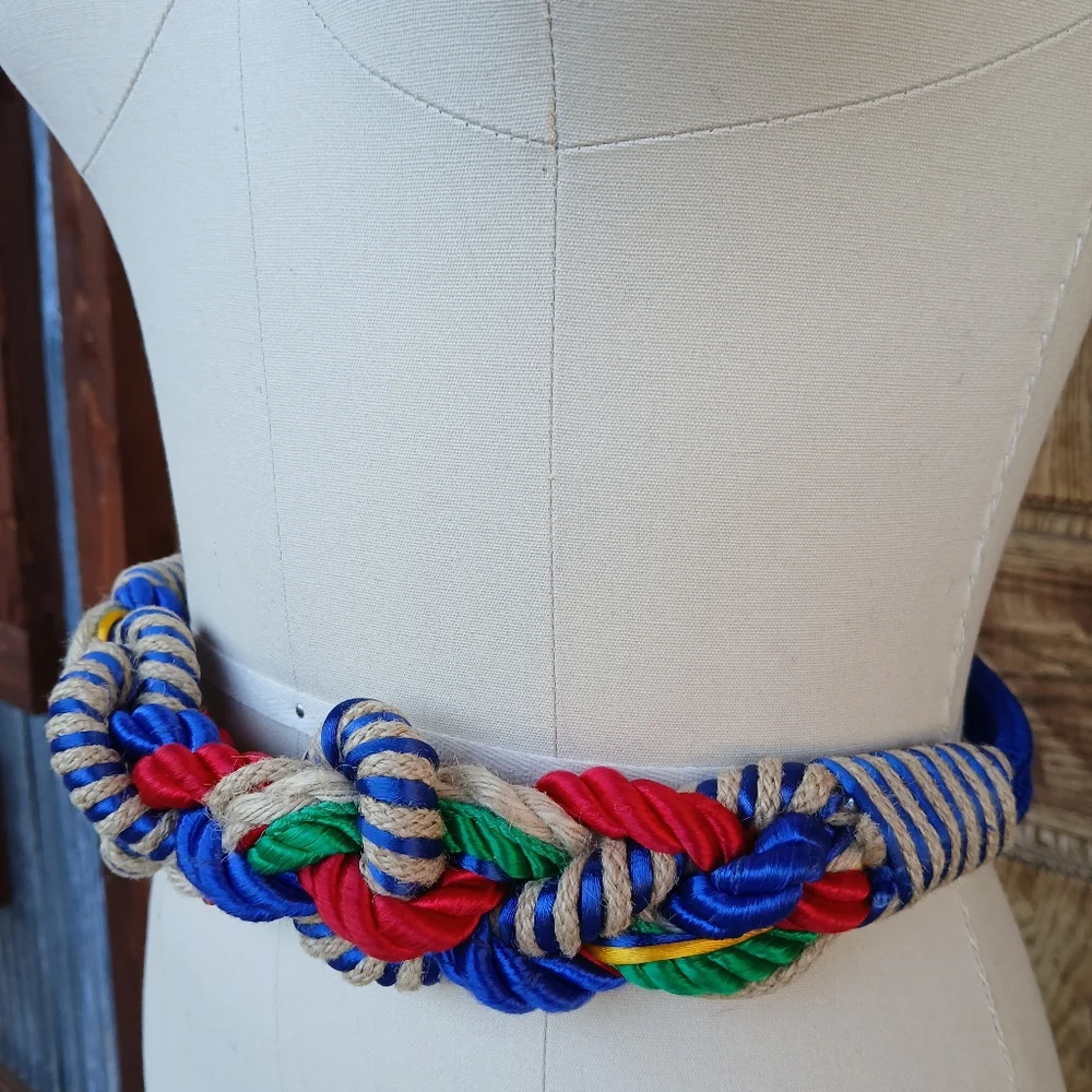 Vintage Braided Multi Color Rope Belt Colorful Twisted Cinch 80s Statement Boho